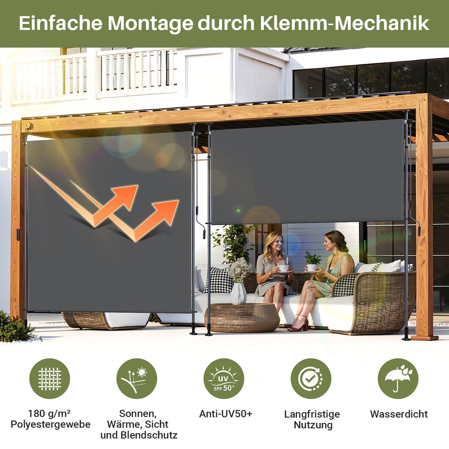 Klemmmarkise Senkrechtmarkise mit Handkurbel ohne Bohren | Brehn