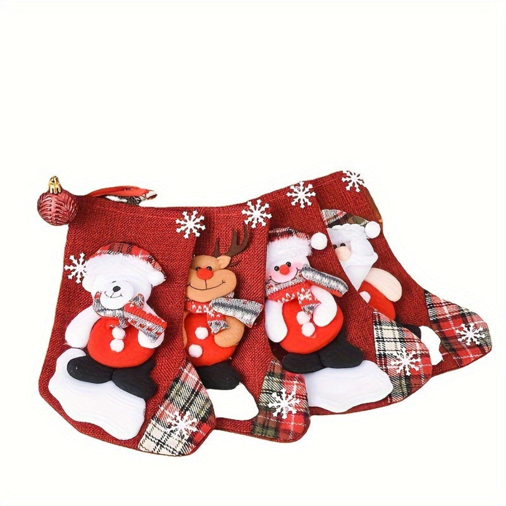 Brehn | Set Rote Weihnachtsstrumpf mit Weihnachtsmann, Schneemann und Rentier für festliche Dekoration