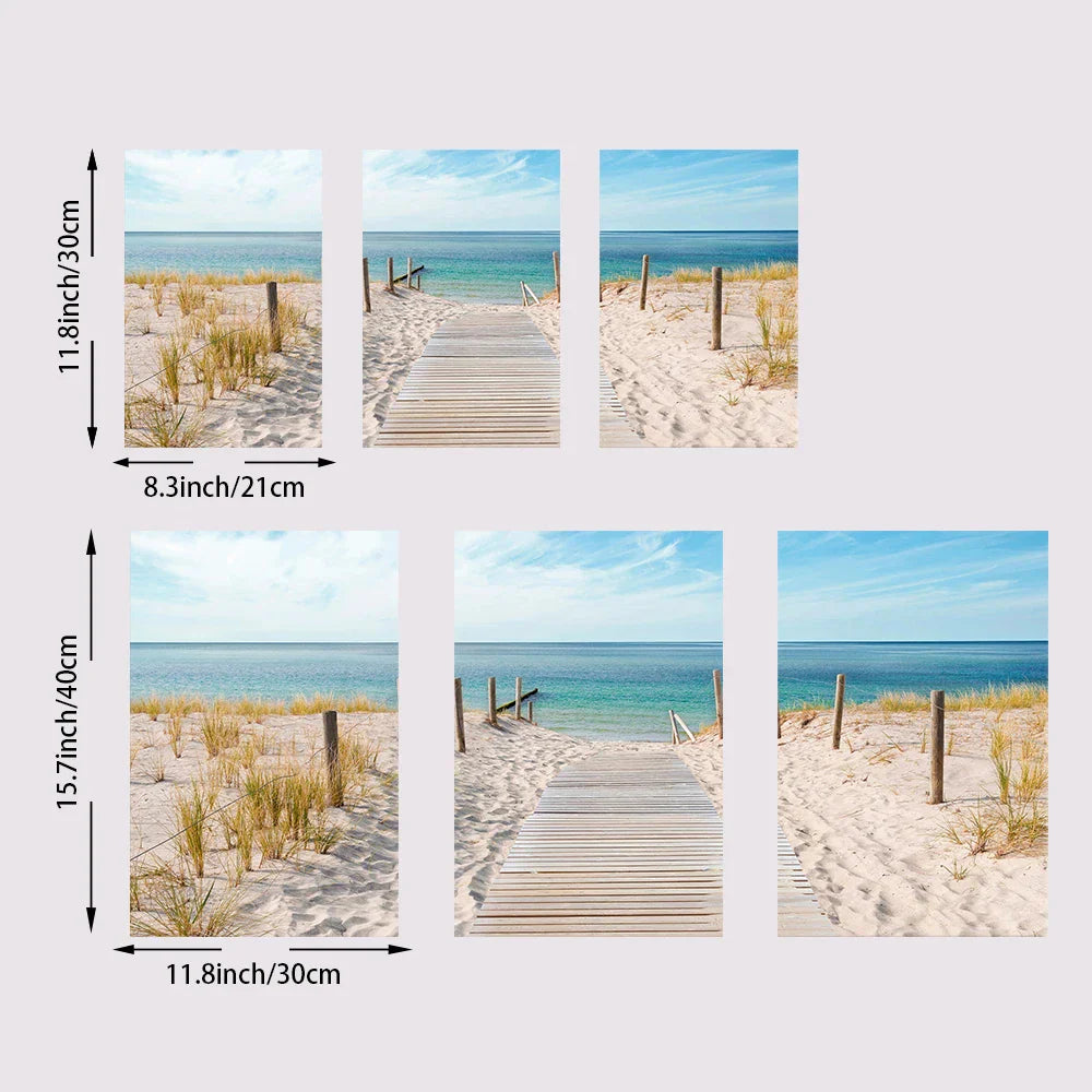 Set von 3PCS Blaues Meer Sandiger Strand Wandkunst Fine Art Leinwand Drucke Inspirierende Seestücke Bilder von Ruhe für das Wohnzimmer