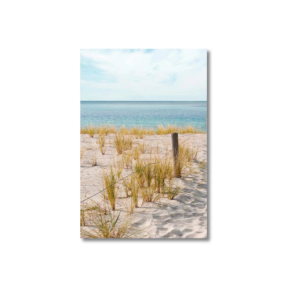 Set von 3PCS Blaues Meer Sandiger Strand Wandkunst Fine Art Leinwand Drucke Inspirierende Seestücke Bilder von Ruhe für das Wohnzimmer