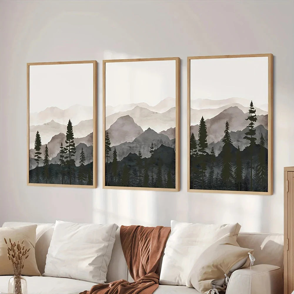 Set von 3PCS Shadow Mountain Silhouette Landschaft Wandkunst Feine Kunst Leinwanddrucke Nordische Bilder für modernes Wohnzimmer Esszimmer Kunst Dekor