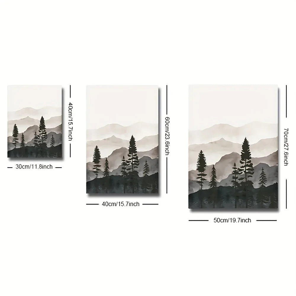 Set von 3PCS Shadow Mountain Silhouette Landschaft Wandkunst Feine Kunst Leinwanddrucke Nordische Bilder für modernes Wohnzimmer Esszimmer Kunst Dekor