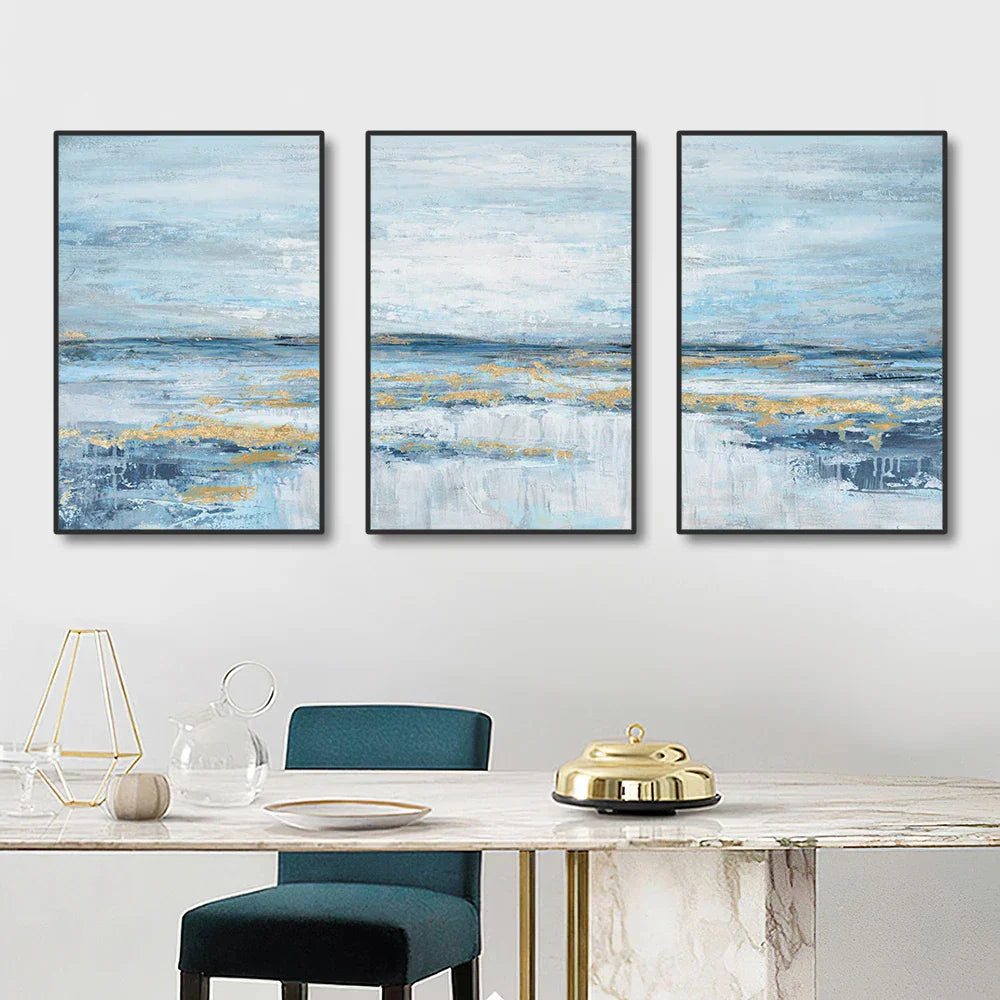3er Set Blaues Ozean-Szenen Wandkunst Feine Kunst Leinwand Drucke Abstrakte Meereslandschaft Bilder Für Wohnzimmer Schlafzimmer Hotelzimmer Kunstdekoration