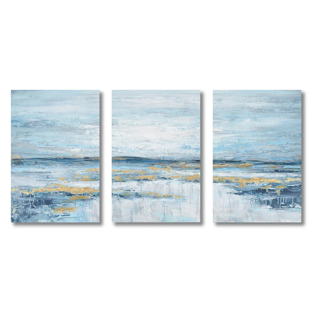 3er Set Blaues Ozean-Szenen Wandkunst Feine Kunst Leinwand Drucke Abstrakte Meereslandschaft Bilder Für Wohnzimmer Schlafzimmer Hotelzimmer Kunstdekoration