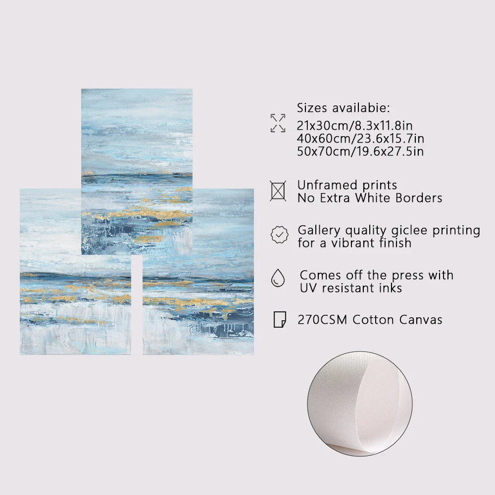 3er Set Blaues Ozean-Szenen Wandkunst Feine Kunst Leinwand Drucke Abstrakte Meereslandschaft Bilder Für Wohnzimmer Schlafzimmer Hotelzimmer Kunstdekoration
