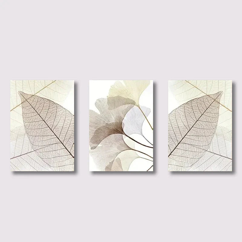 Set aus 3 Stück Modern Botanische Blattadern Wandkunst Feine Kunst Leinwanddrucke Einfache Neutrale Ton Bilder Für Wohnzimmer Skandinavischer Stil Wohnkultur