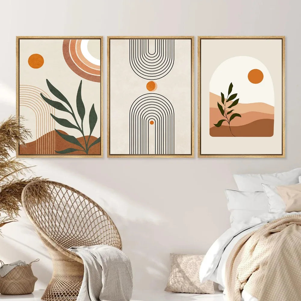 Set aus 3 Stück Modern Abstrakt Bohemian Minimalistisch Geometrisch Wandkunst Fein Kunst Leinwand Drucke Poster Bilder Für Wohnzimmer Dekor | Brehn