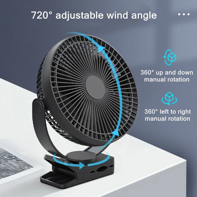 Tragbarer USB wiederaufladbarer Ventilator mit 10000mAh Batterie & Klammer – Zephyr | Brehn