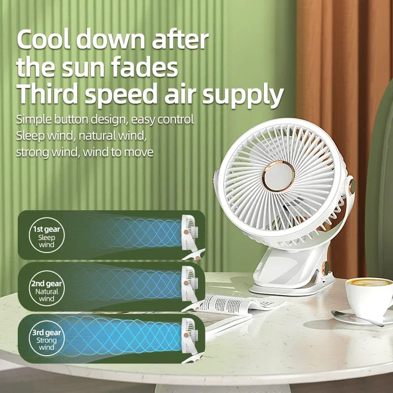 Multi-Winkel Outdoor Clip-On Wiederaufladbarer Kühlventilator | Brehn