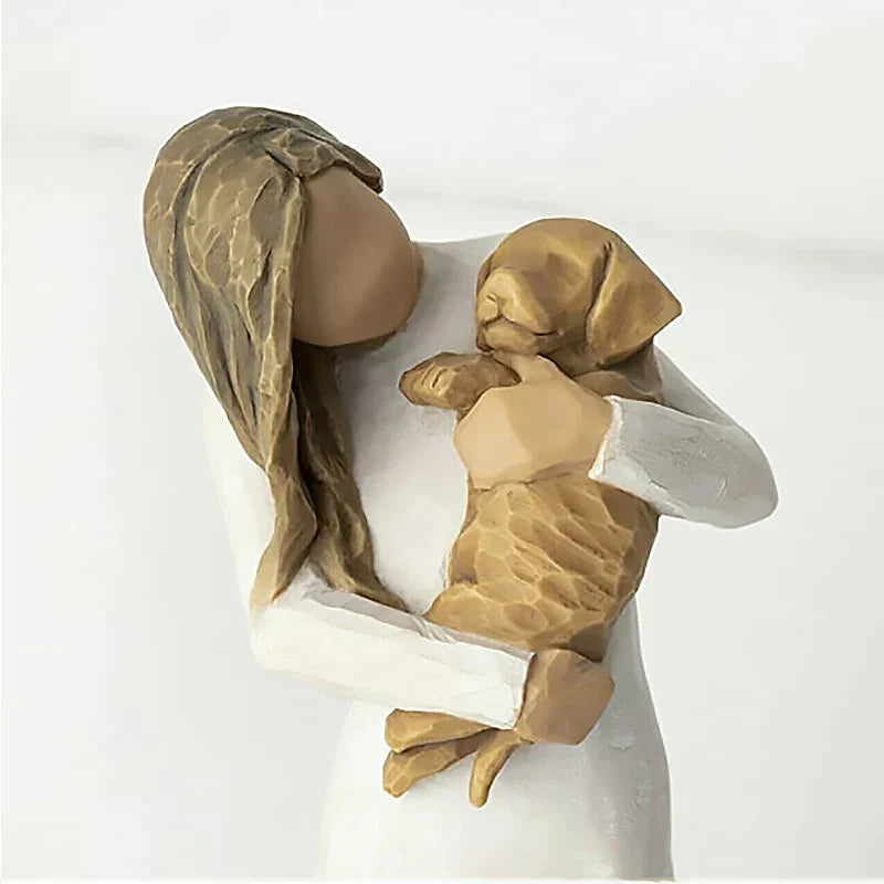 Brehn | Statuette aus Kunstharz, Menschen, Familienfiguren, Skulptur, Figuren für Heimdekoration, Tischdekoration, Wohnzimmer, Engel, Umarmung, Hund, Vater, Kind
