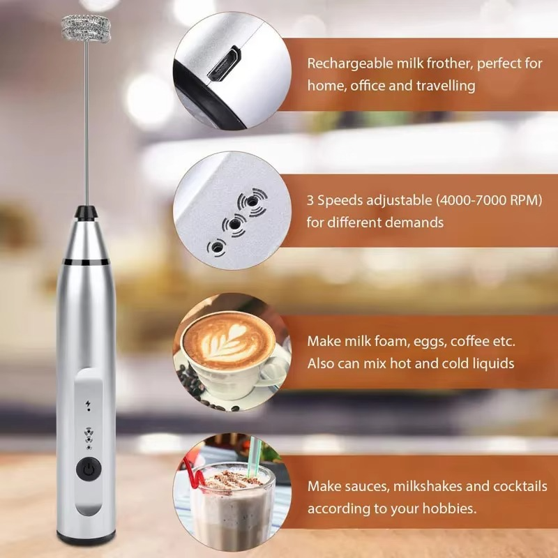Tragbarer elektrischer USB-Milchaufschäumer, Handkaffeebesen und Mini-Lebensmittelmixer