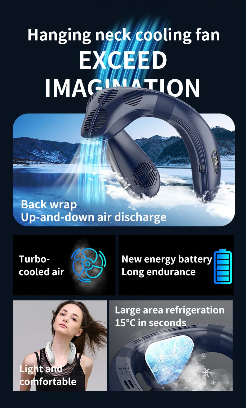Tragbarer Halsventilator 5200mAh – Wiederaufladbarer tragbarer Halbleiter-Kühlventilator, persönlicher tragbarer Halsklimaanlage | Brehn