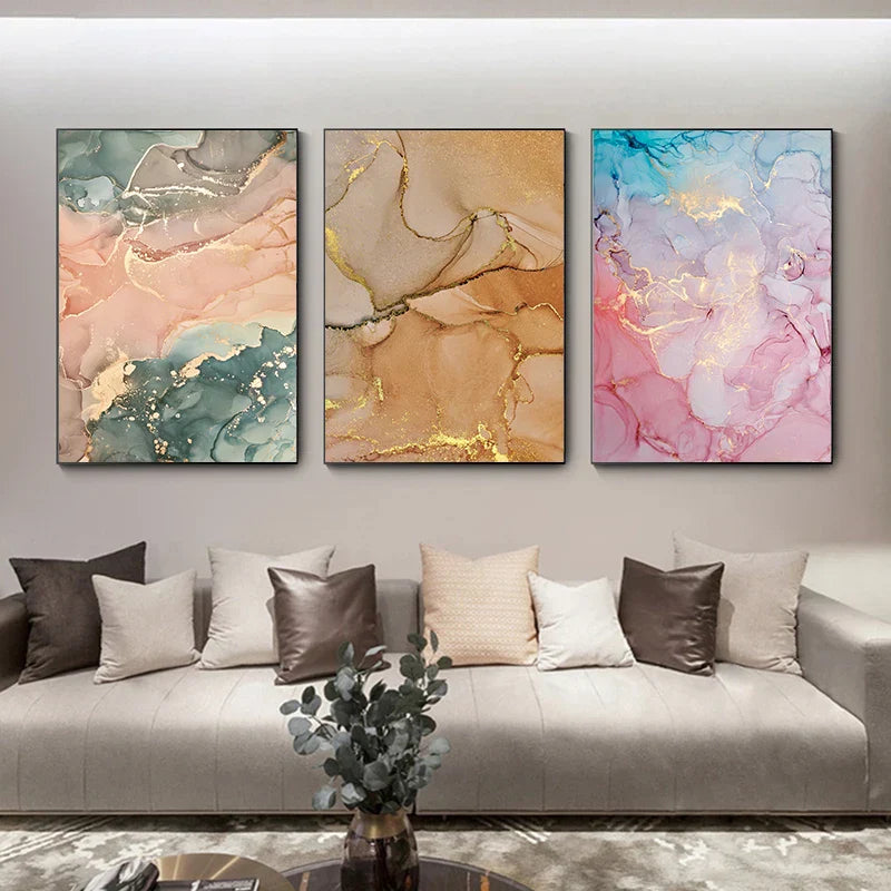 Bunte Schattierungen von Pink Blau Jade Flüssig Marmor Druck Wandkunst Feine Kunstleinwand Drucke Bilder für Wohnzimmer Schlafzimmer Hotel Salon Kunst Dekor | Brehn