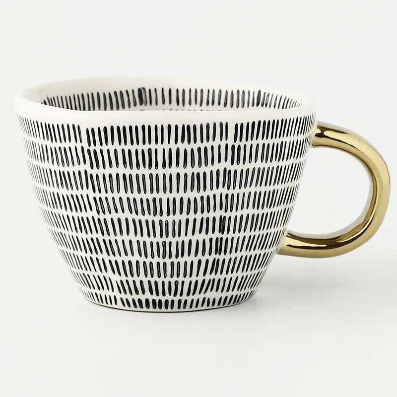 Premium Geometrische Keramiktasse mit Goldgriff – Erheben Sie Ihr tägliches Getränk