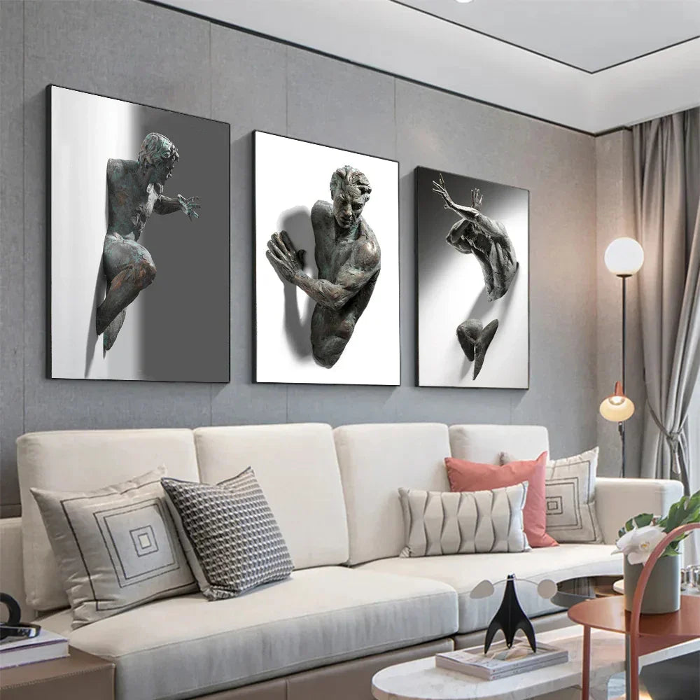 Moderne urbane abstrakte Eisenstatue Wandkunst Fine Art Leinwanddrucke 3D-Visualisierung Figurenkunst Bilder für minimalistische Wohnungswanddekoration | Brehn