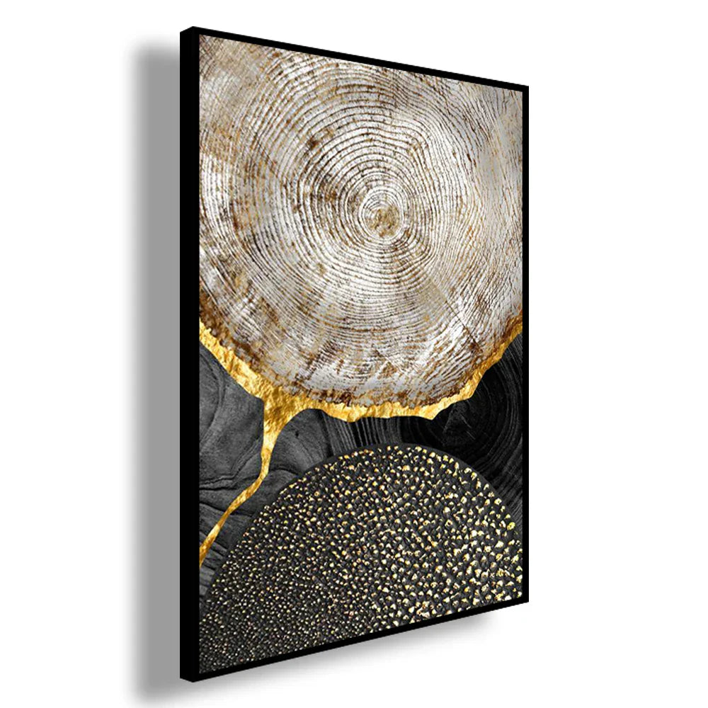 Abstrakte schwarze goldene Baumringe Wandkunst Fine Art Leinwanddrucke Licht Luxus Bilder für Wohnzimmer Foyer Eingangsbereich Empfangsraum Kunst Dekor