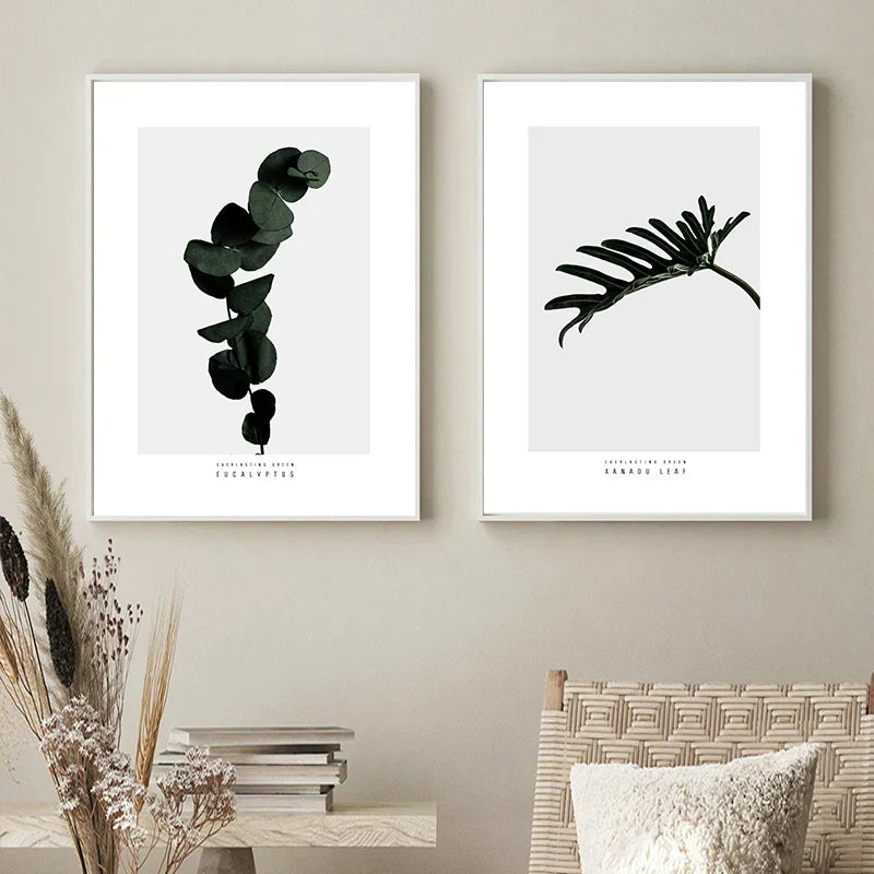 Minimalistische grüne Blätter moderne botanische Exemplare Wandkunst Fine Art Leinwanddrucke Galerie Wandbilder für Wohnzimmer Esszimmer Kunstdeko | Brehn