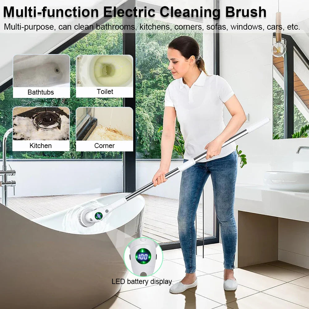 Brehn | Einzelne Reinigungslösung: 8-in-1 Multifunktionale elektrische Reinigungsbürste - Kabellos und rotierend für Badezimmer, Küche, Fenster und Toilette