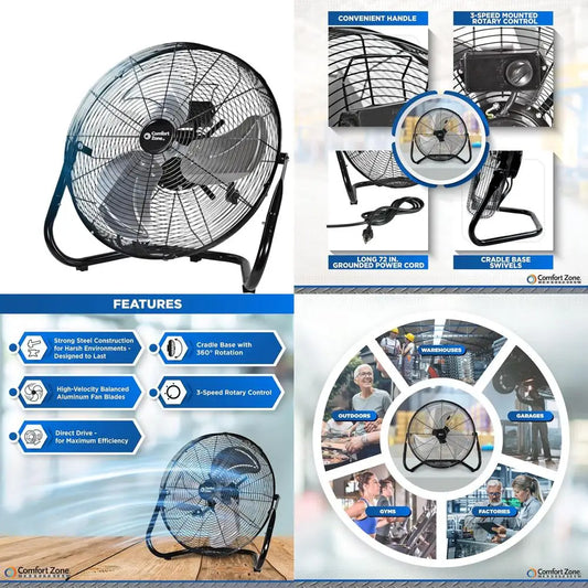 18-Zoll Industrie Hochgeschwindigkeits Fußventilator – 3-Gang Verstellbare Neigung mit Tragegriff für Werkstatt- & Heimgebrauch | Brehn