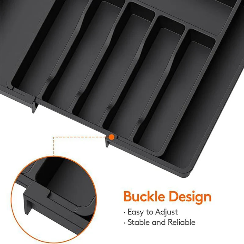 Brehn | Modulora Besteckschubladeneinsatz | Ausziehbarer Besteck-Organizer | Verstellbares Ordnungssystem aus PP | 38×35 cm
