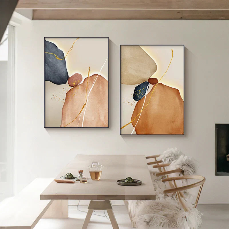 Moderne abstrakte nordische Zen-Kiesel Wandkunst feine Kunstdrucke auf Leinwand neutrale Töne geomorphes Design Bilder für zeitgenössische Innenräume | Brehn