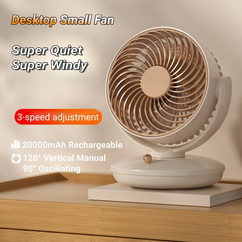 Brehn | BreezeLoop Tischventilator mit 360° Rotation | USB Ventilator mit 3 Geschwindigkeiten & Batterie | Leise & Kompakt | Für Büro, Schlafzimmer & Zuhause