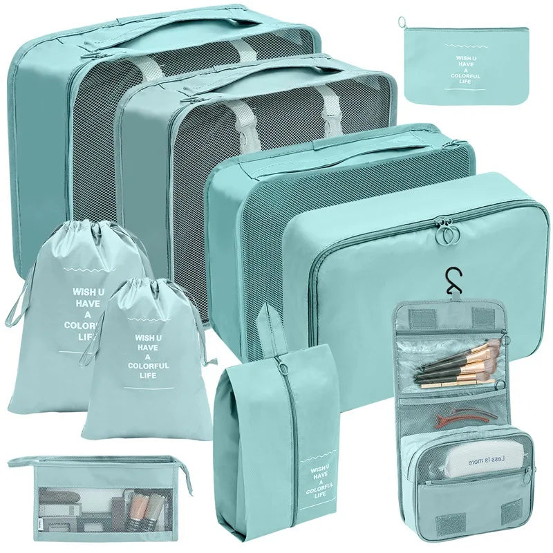 Brehn | PackWunder Reise-Organizer Set 7/8/9/10-teilig | Faltbare Koffer-Organizer | Für Kleidung, Schuhe & Accessoires