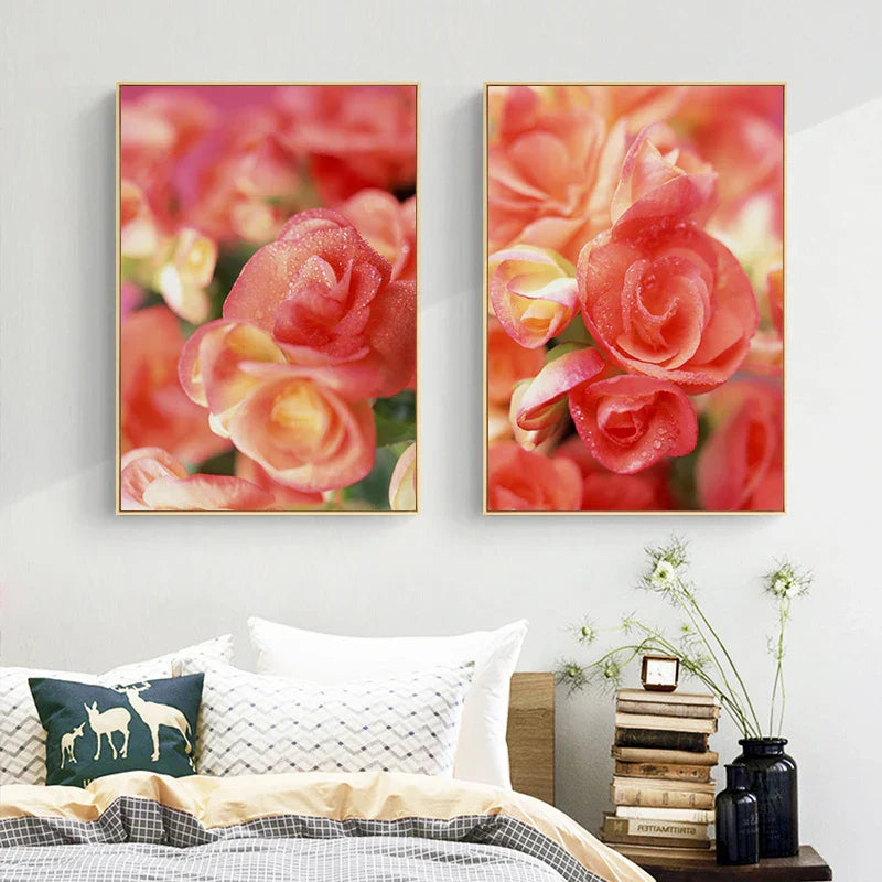 Rosa rote Rosen florale Wandkunst Feine Kunst Leinwanddrucke Moderne botanische Poster Bilder für Wohnzimmer, Schlafzimmer Kunst Dekor | Brehn