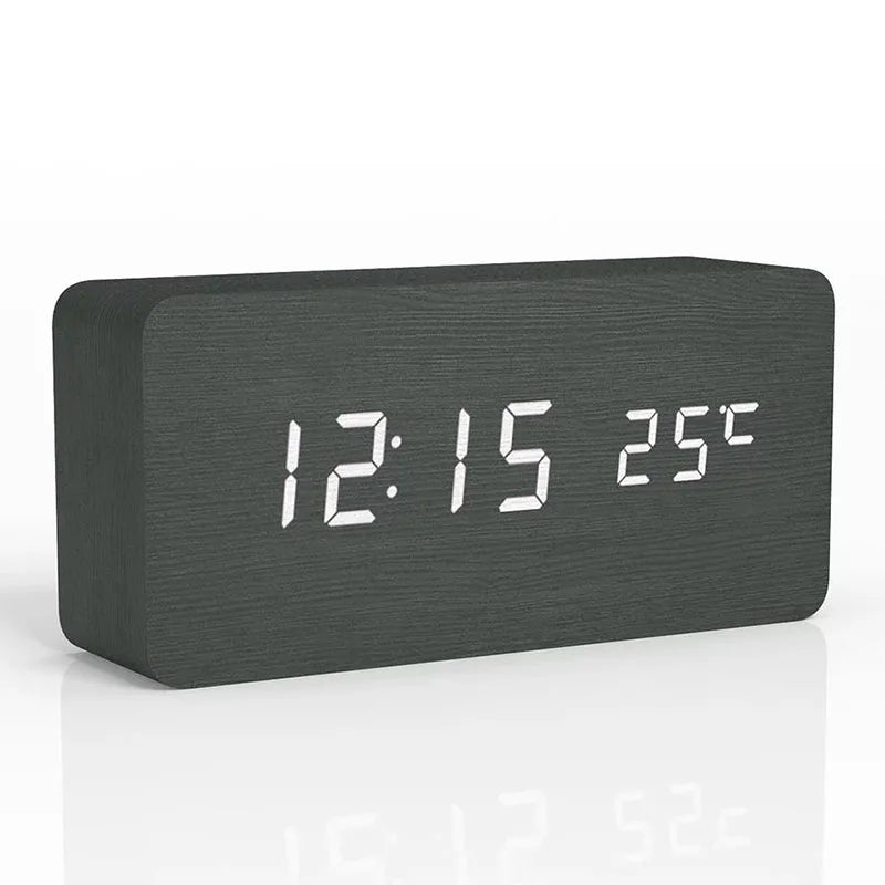 Digitale LED-Holzuhr mit Temperaturanzeige, Alarmfunktion und modernem Design – Perfekt für Schlafzimmer oder Büro, energiesparend und stilvoll | Brehn
