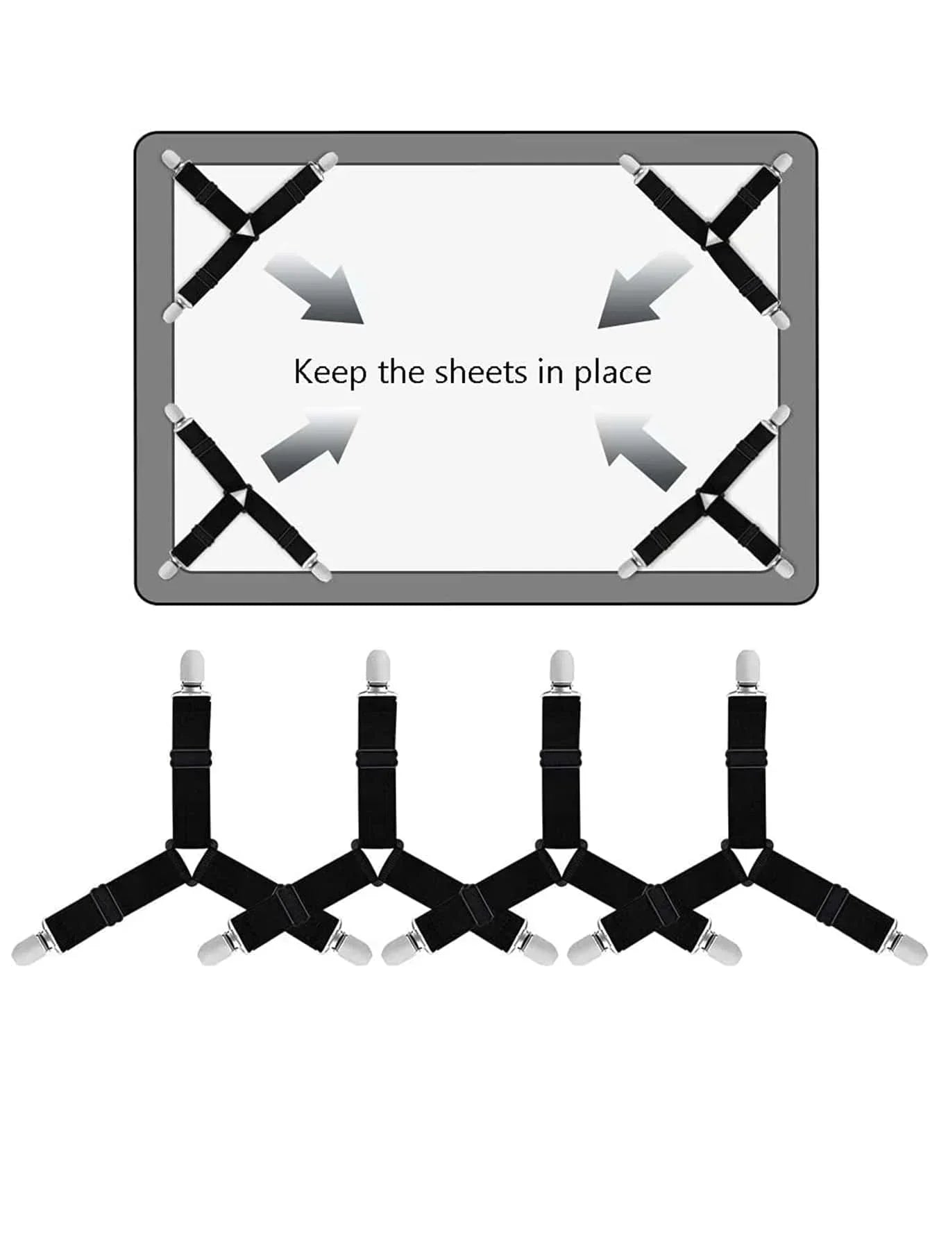 Brehn | GRIPFIX Spannbettlakenhalter-Set | 4-Pack Dreieckige Bettlakenriemen | Verstellbar & Rutschfest – Für Matratzen, Tischdecken & Abdeckungen