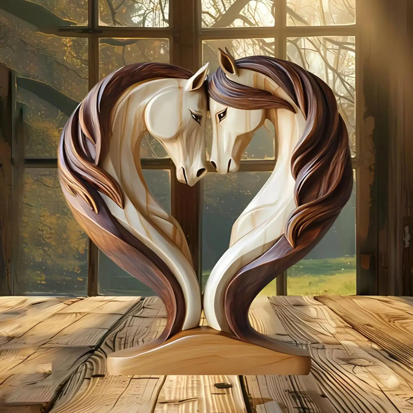 Brehn | Equora Horse Sculpture | Horse Sculpture Wood | 2D Design in Embrace Pose | Decoration for Living Room, Office & Children's Room