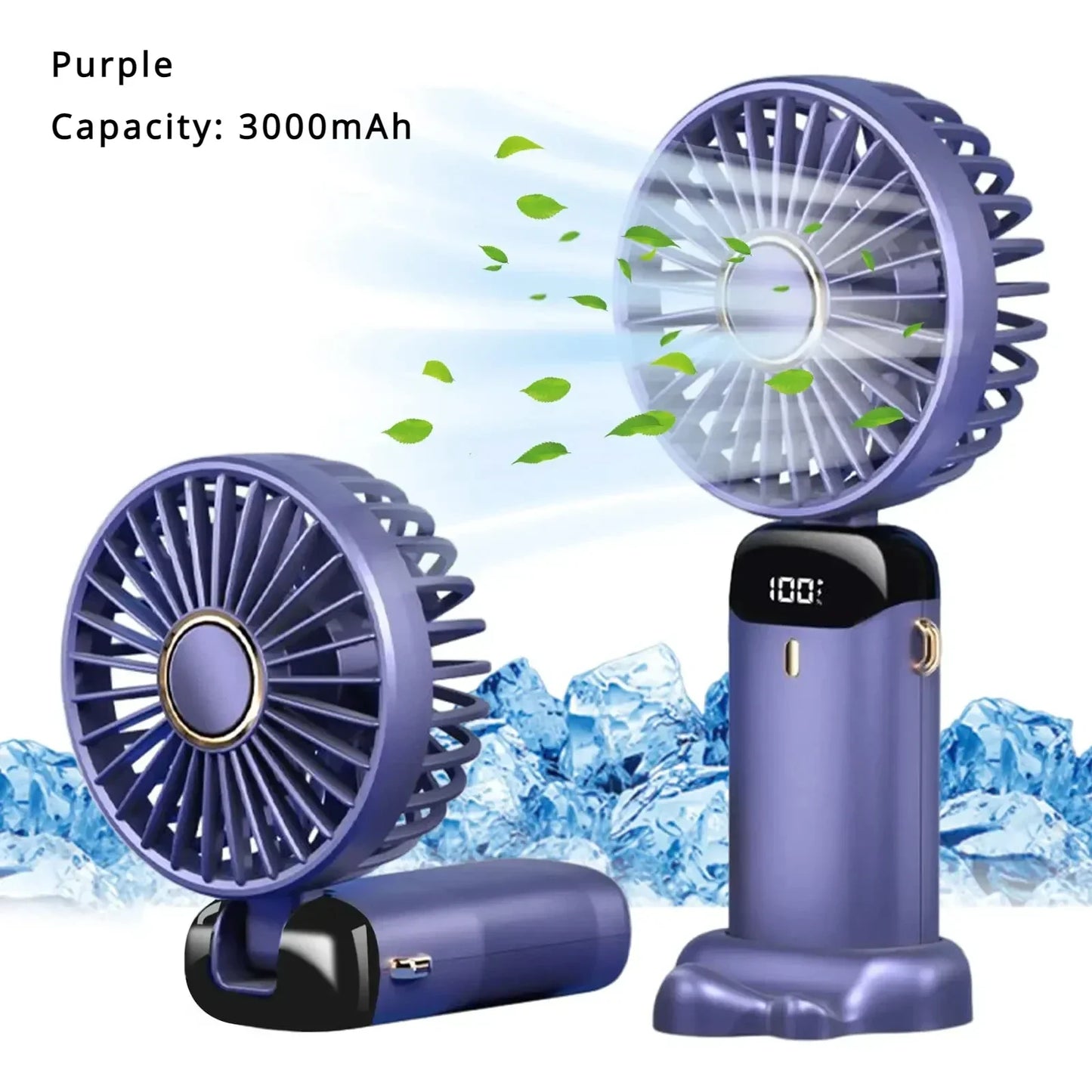 5000mAh Handheld Mini Ventilator – Kabelloser USB wiederaufladbarer tragbarer Ventilator mit digitaler Anzeige, Telefonhalter, 5-Geschwindigkeits faltbarer Nacken-Hängevantilator | Brehn