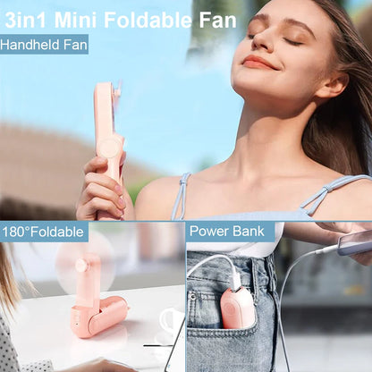 Tragbarer Mini-Handventilator – Wiederaufladbarer faltbarer Taschenventilator mit Batterie, kühlender Handventilator und Powerbank-Funktion | Brehn