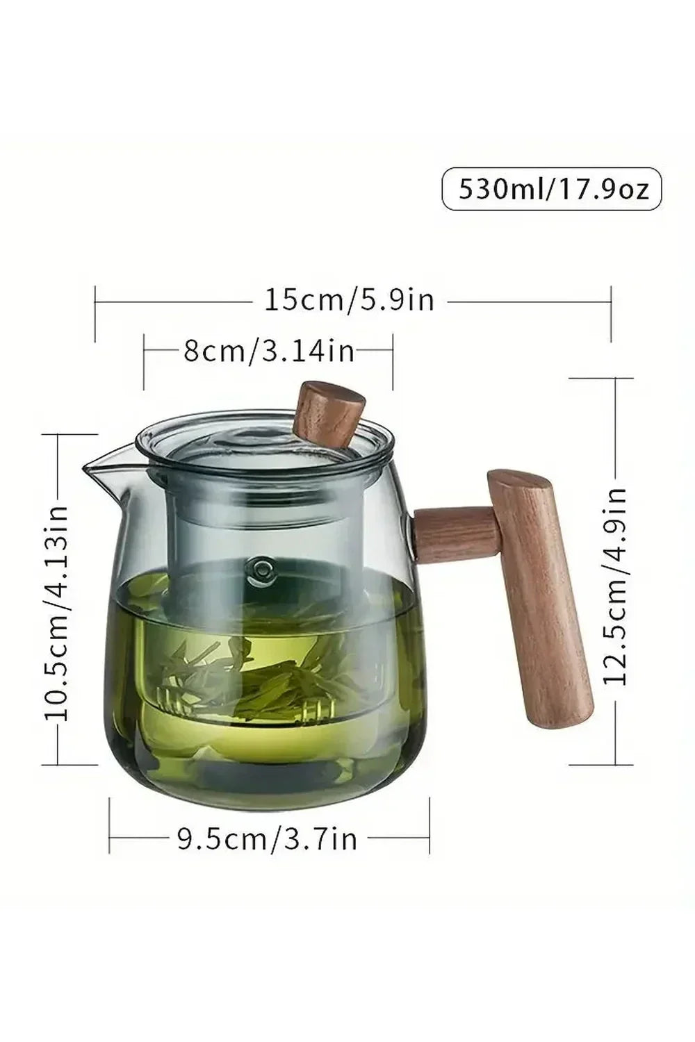 Teekanne aus Glas mit Holzgriff