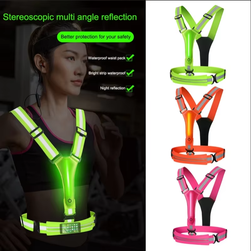 Reflektierende LED-Sicherheitsweste mit verstellbaren Gurten und USB-aufladbaren Leuchten