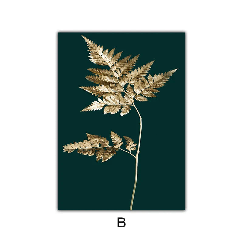 Abstrakte tropische Botanik goldene Blätter Wandkunst Feine Kunst Leinwanddrucke Bilder für Wohnzimmer Esszimmer Licht Luxus Wohnkultur | Brehn