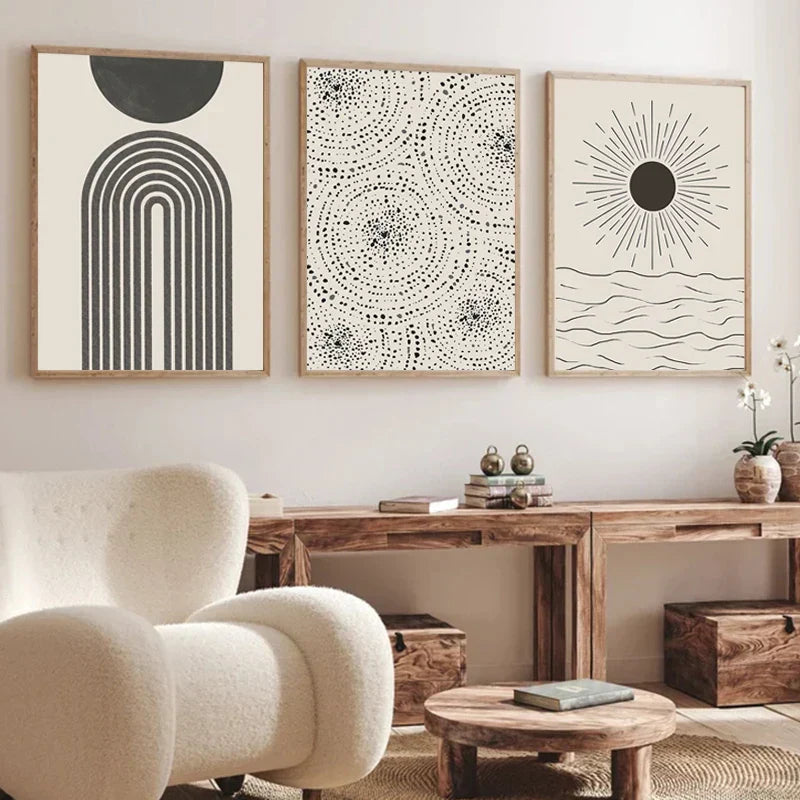 Sonne Meer Kreise Minimalistische Linienkunst Schwarz Weiß Wandkunst Feine Kunst Leinwanddrucke Bilder Für Modernes Wohnzimmer Schlafzimmer Wohnkultur | Brehn