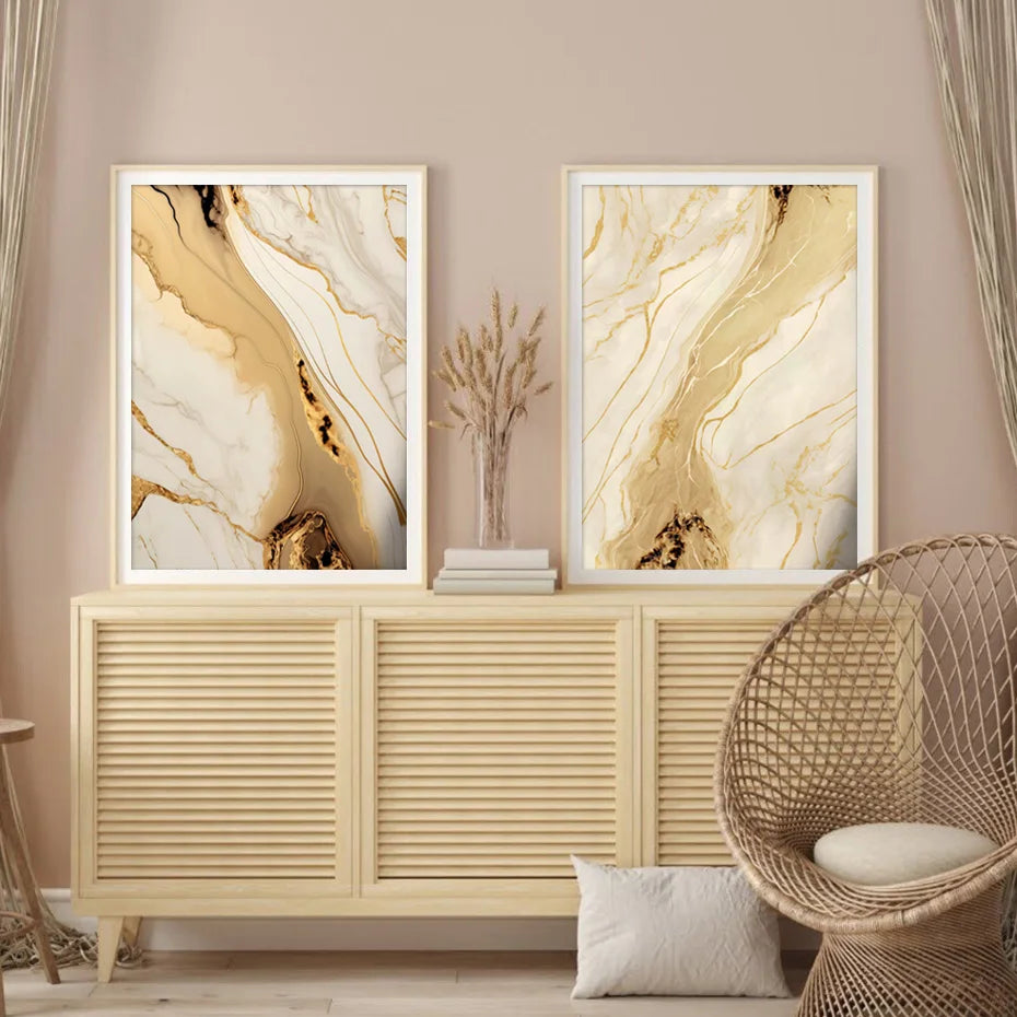 Moderne abstrakte schwarze beige goldene flüssige Marmorprint-Wandkunst Fine Art Leinwanddrucke Bilder für Wohnzimmer Schlafzimmer Kunst Dekor | Brehn