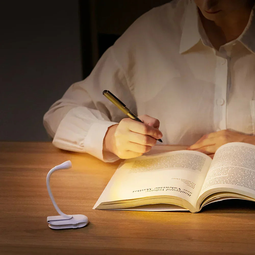 Mini Buchlicht - Tragbare Clip-On Nachtlampe mit USB-Ladung, dimmbare LED für Schlafzimmer, Augenschutz und Camping - 360° Flip Clip Buchlampe