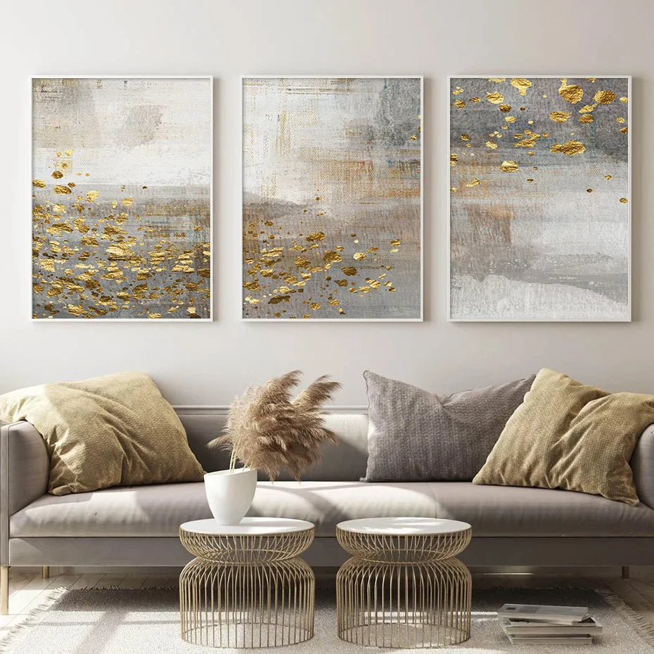 Beige Grau Goldgefleckt Vintage Abstrakte Wandkunst Fine Art Leinwanddrucke Zeitgenössische Bilder für elegante Innenräume | Brehn