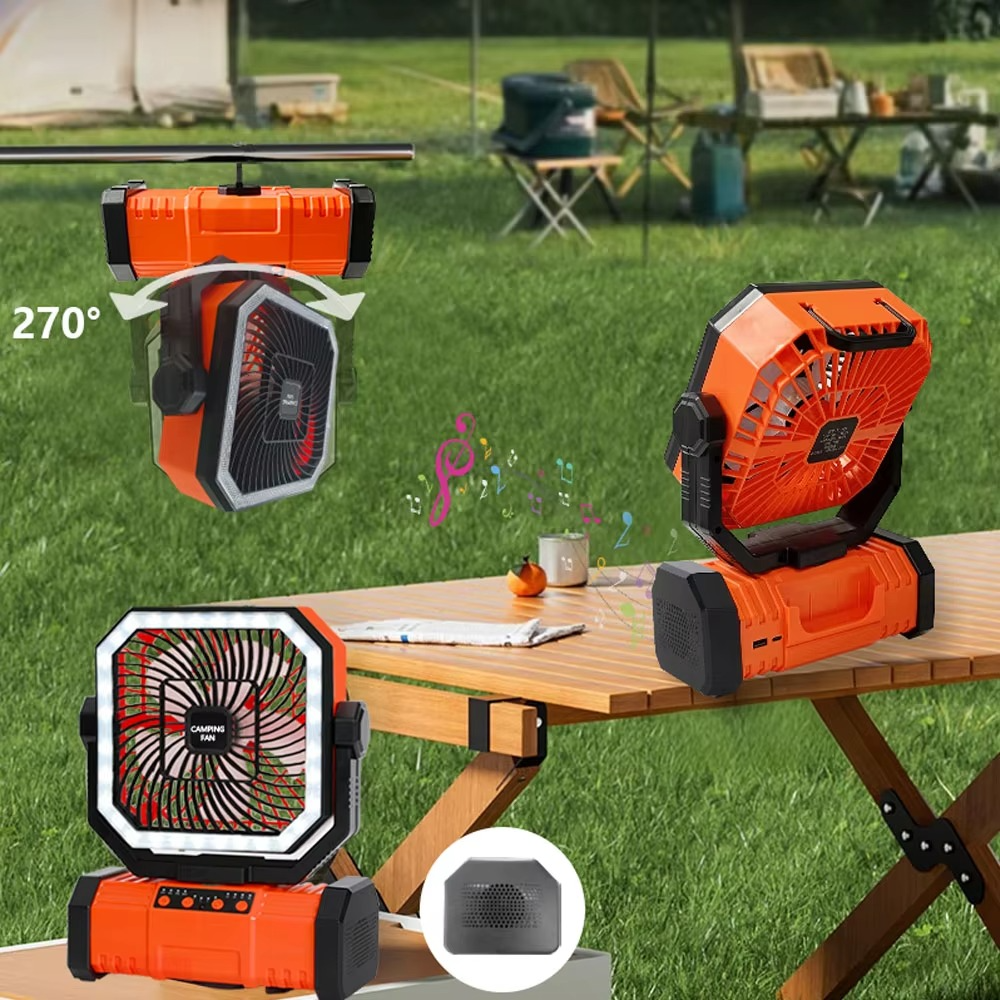 Wiederaufladbarer Campingventilator mit 20000mAh Batterie, 4 Geschwindigkeiten und LED Laterne | Brehn
