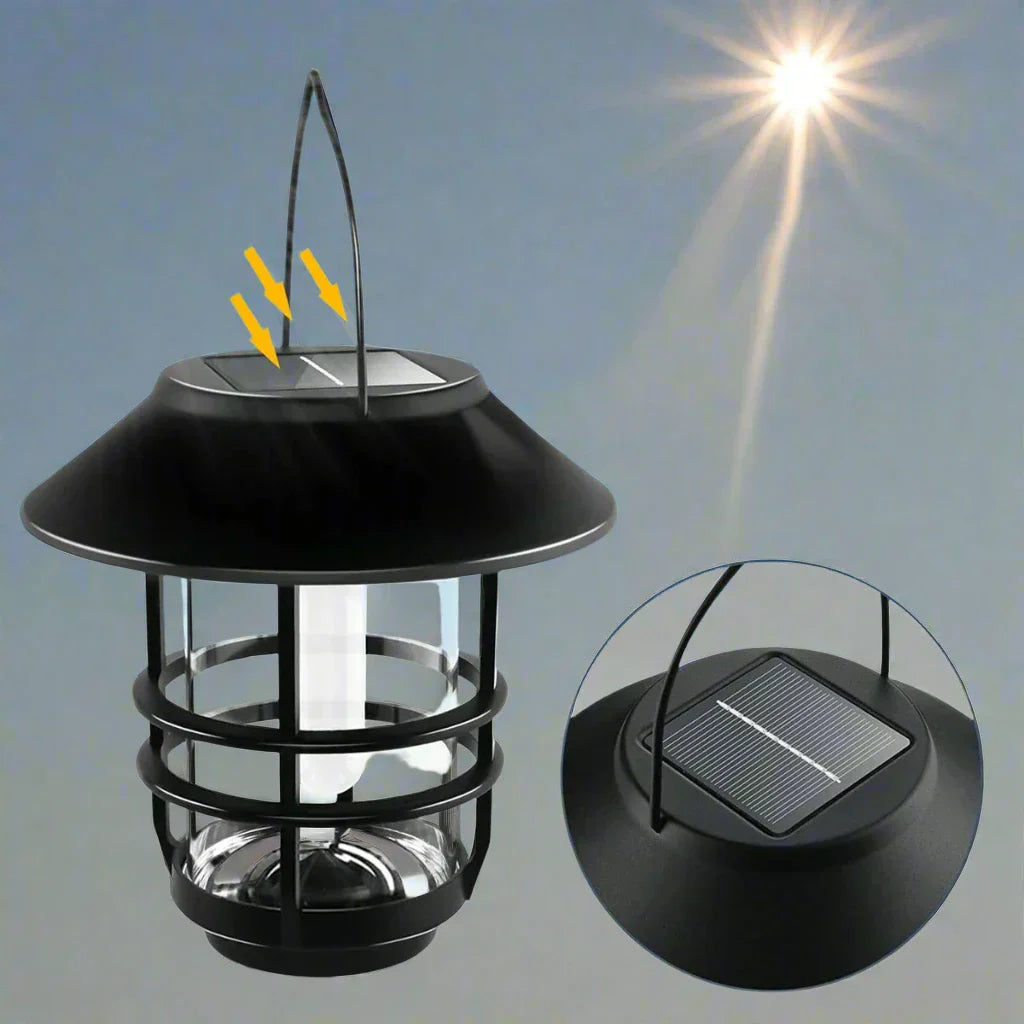 Kabellose, wasserdichte Solar-Laterne mit flackernder Sonnenflamme | - Wandlaterne