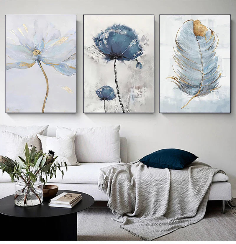 Einfache blaue florale Wandkunst feine Kunstdrucke auf Leinwand moderne abstrakte botanische Bilder für Wohnzimmer Schlafzimmer zeitgenössische Wohnkultur