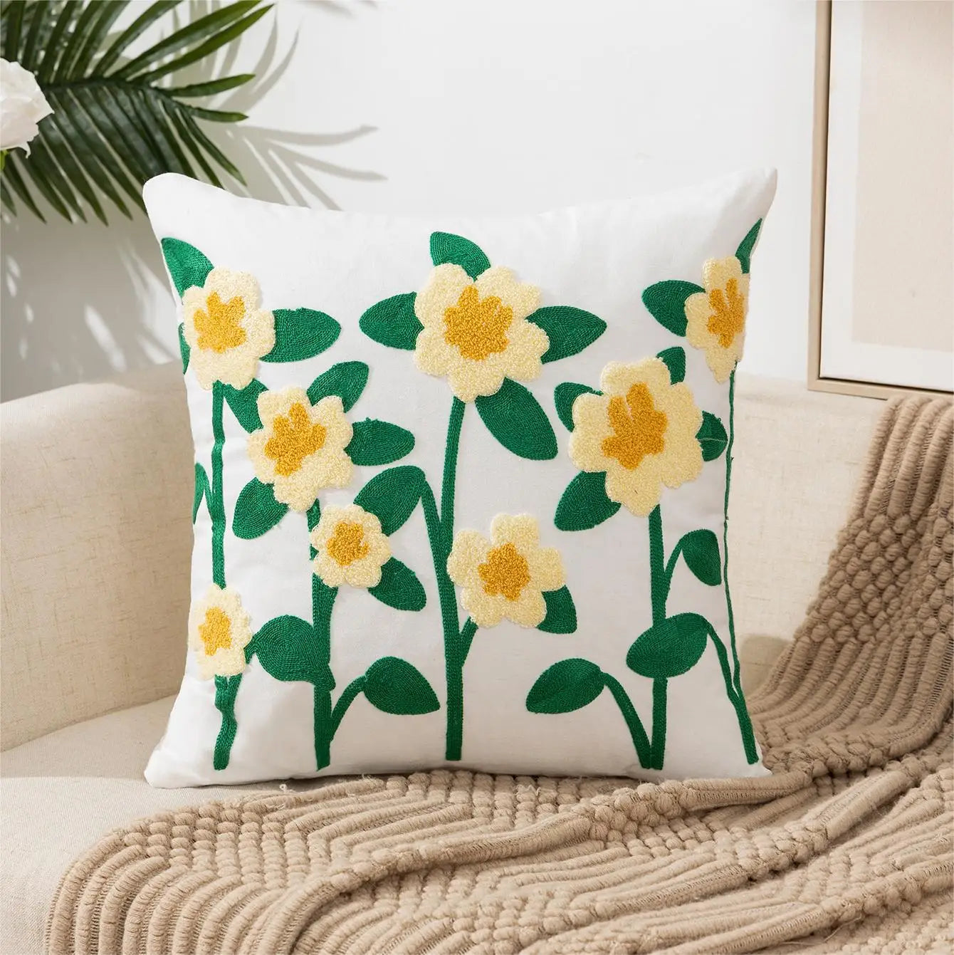 Einfache florale bunte nordische Kissenbezüge 45x45cm gestrickte Jacquard-Leinenkissenbezüge für das Wohnzimmer Sofa Wurfkissen zeitgenössische skandinavische Wohnkultur