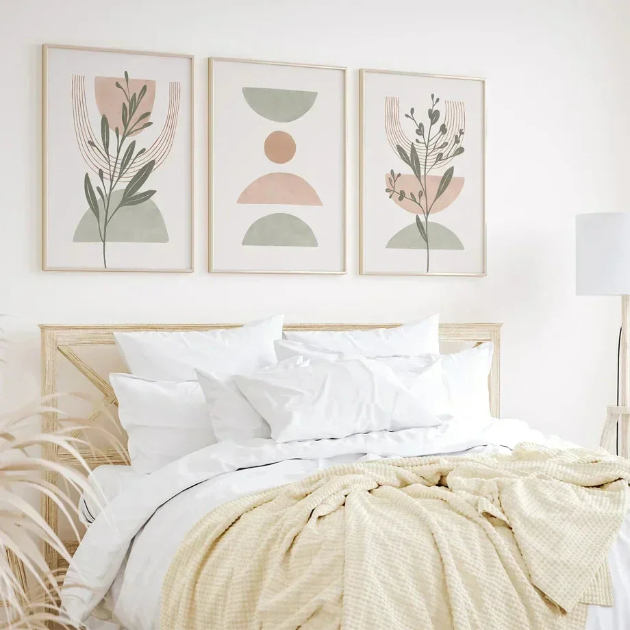 Einfache nordische abstrakte botanische Wandkunst feine Kunst Leinwanddrucke Bilder für neutralfarbene Wohnzimmer Schlafzimmer Kunst für moderne Apartmentdekoration | Brehn
