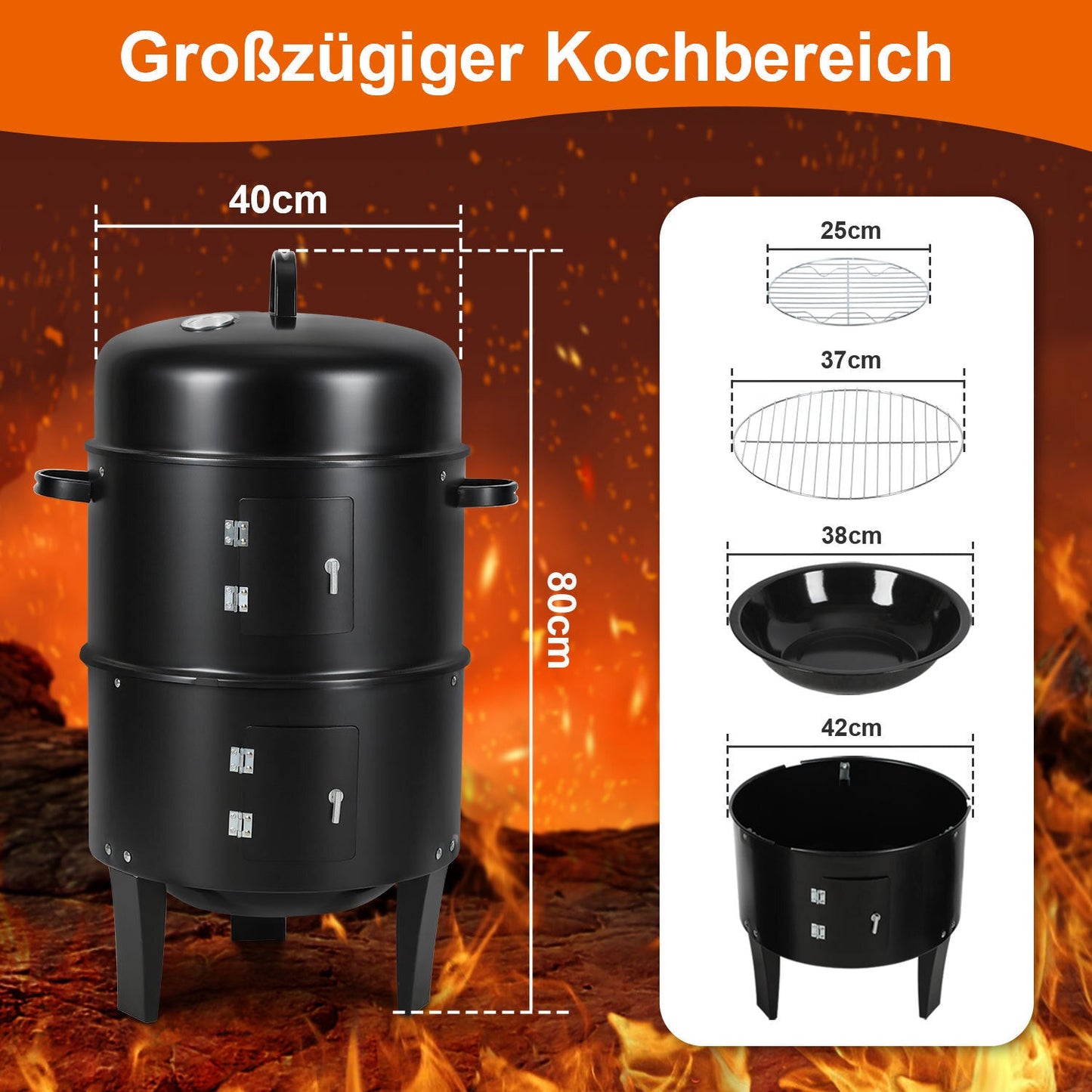 3 in 1 Smoker Räucherofen 2 Ebenen | Brehn