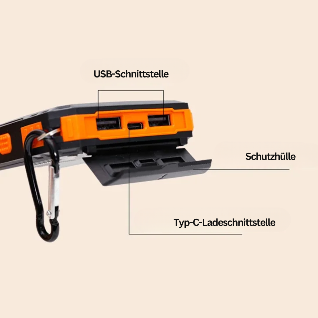 Brehn | Solarenergie-Powerbank mit Taschenlampe – SolarCharge Pro