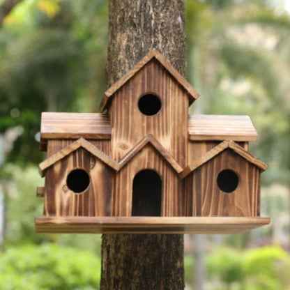 Brehn | SongbirdHaven Handgefertigtes Vogelhaus aus Holz mit 6 Eingängen für Ihren Garten