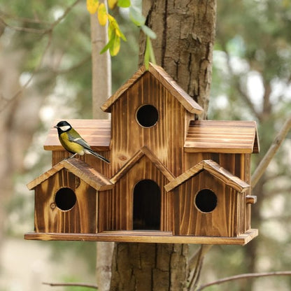Brehn | SongbirdHaven Handgefertigtes Vogelhaus aus Holz mit 6 Eingängen für Ihren Garten