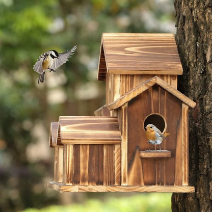 Brehn | SongbirdHaven Handgefertigtes Vogelhaus aus Holz mit 6 Eingängen für Ihren Garten
